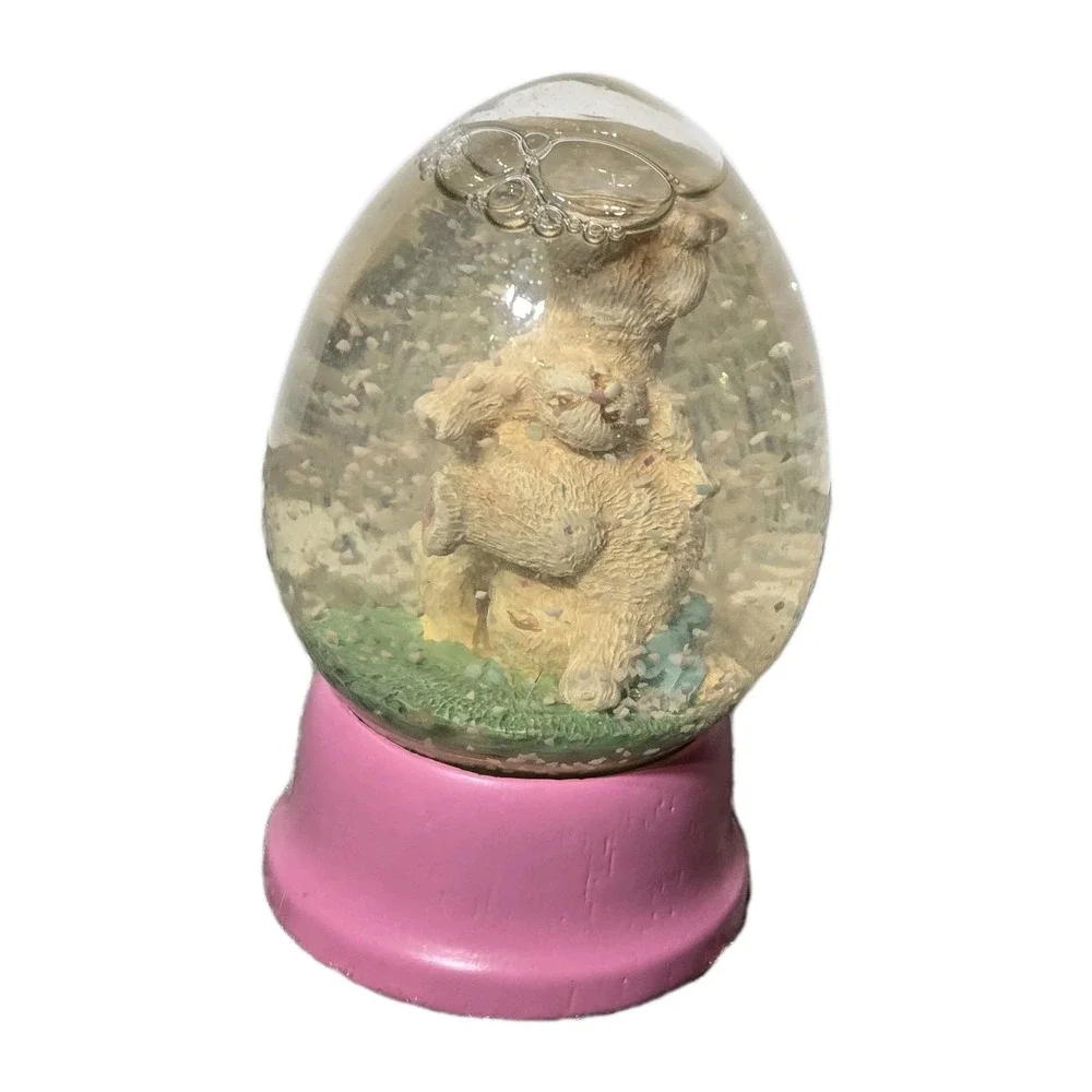 VINTAGE Snow Globe Easter Egg Shape Glass Pink Base Cheryl‎ Ann Johnson 1992